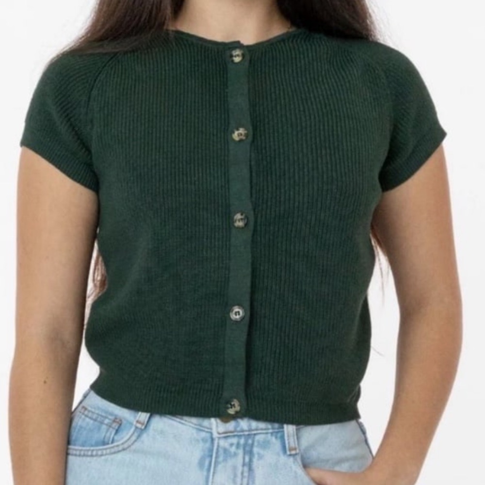 Los Angeles apparel Cotton Raglan Short Sleeve Cropped Sweater